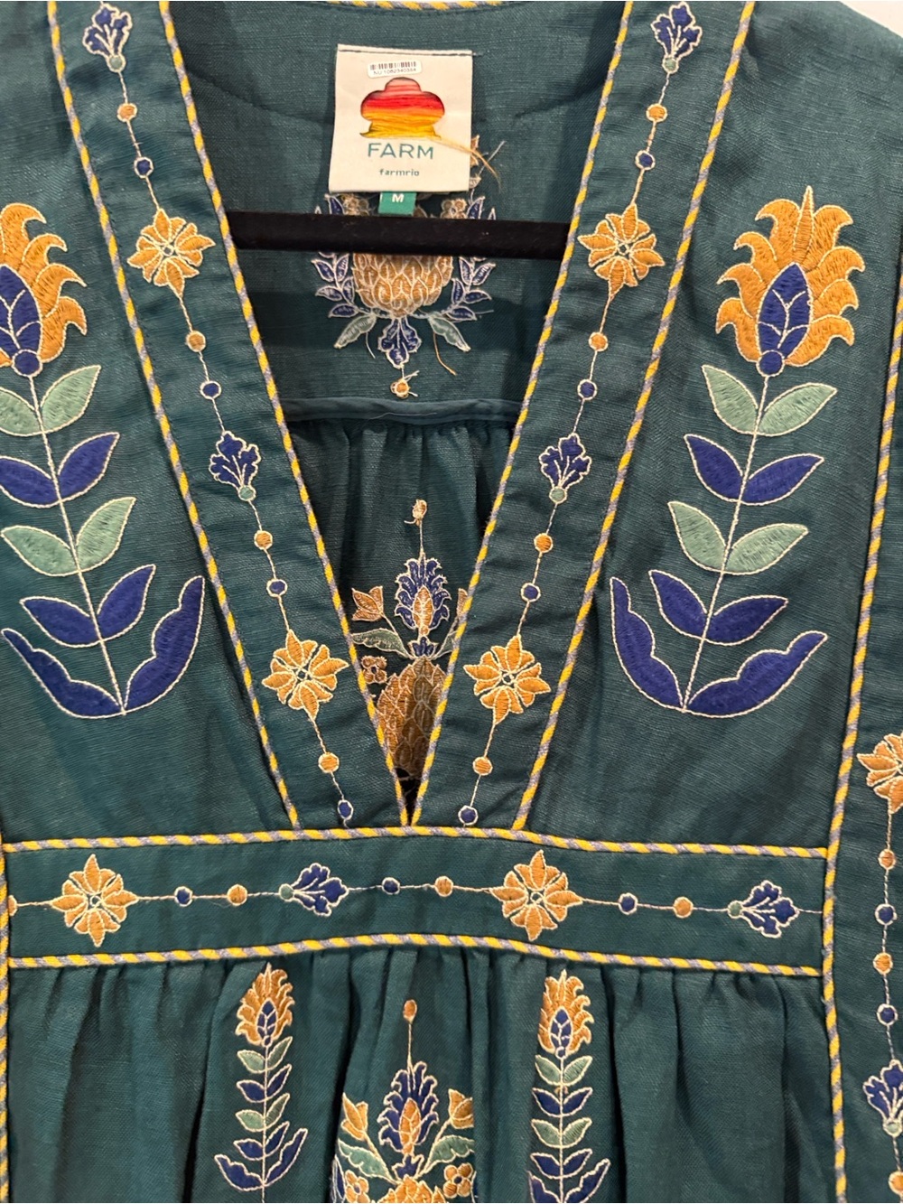 FARM Rio Green Maxi Dress with Gold Floral Pineapple Embroidery - Picture 13 of 16